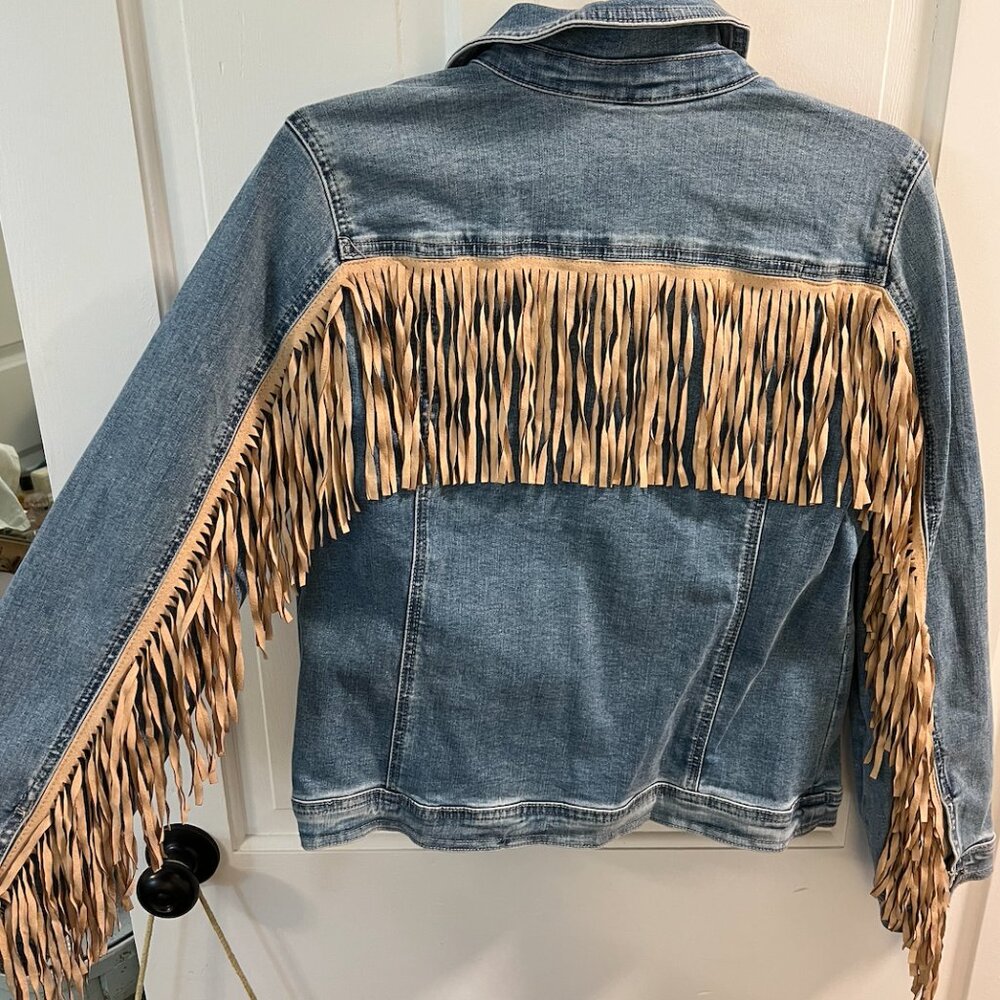 Chicos Denim Fringe Jacket